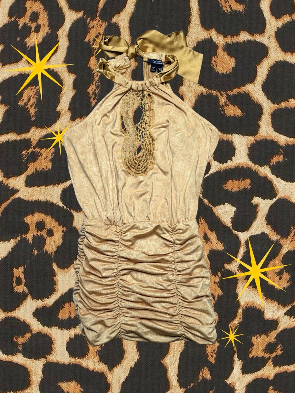 XOXO | Y2k Yellow Gold Halter Ruched Blouse | Women’s Size XS